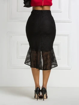 Женская Черная Кружевная юбка с высокой талией, Миди, Скромная, Неправильной Длины, Русалка, Стильная африканская женская одежда, Модная Офисная Женская одежда
