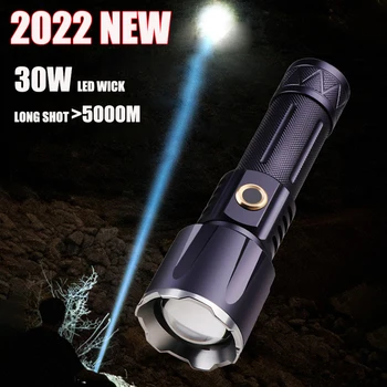 5000 Метров Самый мощный светодиодный фонарик с Зумом USB Перезаряжаемый XHP199.9 Фонарь Tactical Camp Type-c 1000000LM Вспышка