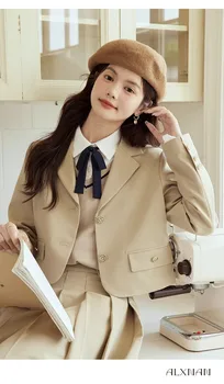 Осенний маленький пиджак в британском стиле для отдыха, женский однобортный короткий пиджак, Модная корейская версия Куртки, пальто 2023