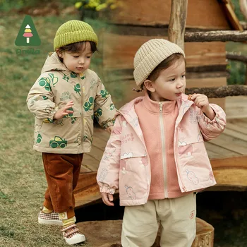 Детское пальто Amila 2022, осень-зима, новая куртка из двух предметов с мультяшным принтом для мальчиков и девочек, повседневная детская одежда, теплая